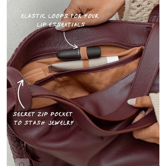 MANDRN Woven Evra Tote - Burgundy Shoulder Bag/ backpack - Picture 7 of 15